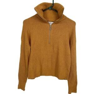 William Rast Sweater Half Zip Collared Mock Neck Waffle Knit Brown Size Small